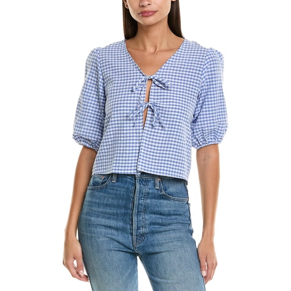 Madison Miles womens  Tie Front Top, l, Blue