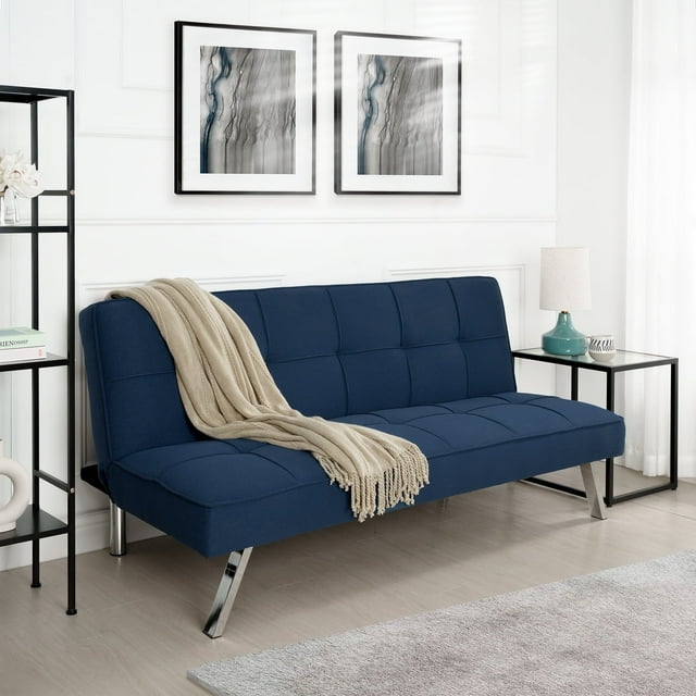 Madison Modern Futon Sofa Bed - Compact Design for Small Spaces - Convertible Futon with Linen Fabric for Premium Comfort - Ideal Guest Couch - Stylish & Durable, Supports up to 750 lbs. - Navy Blue