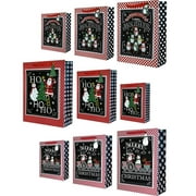 Madison Paper Santa & Friends Christmas Gift Bags Assorted Sizes, 9-Pc Set