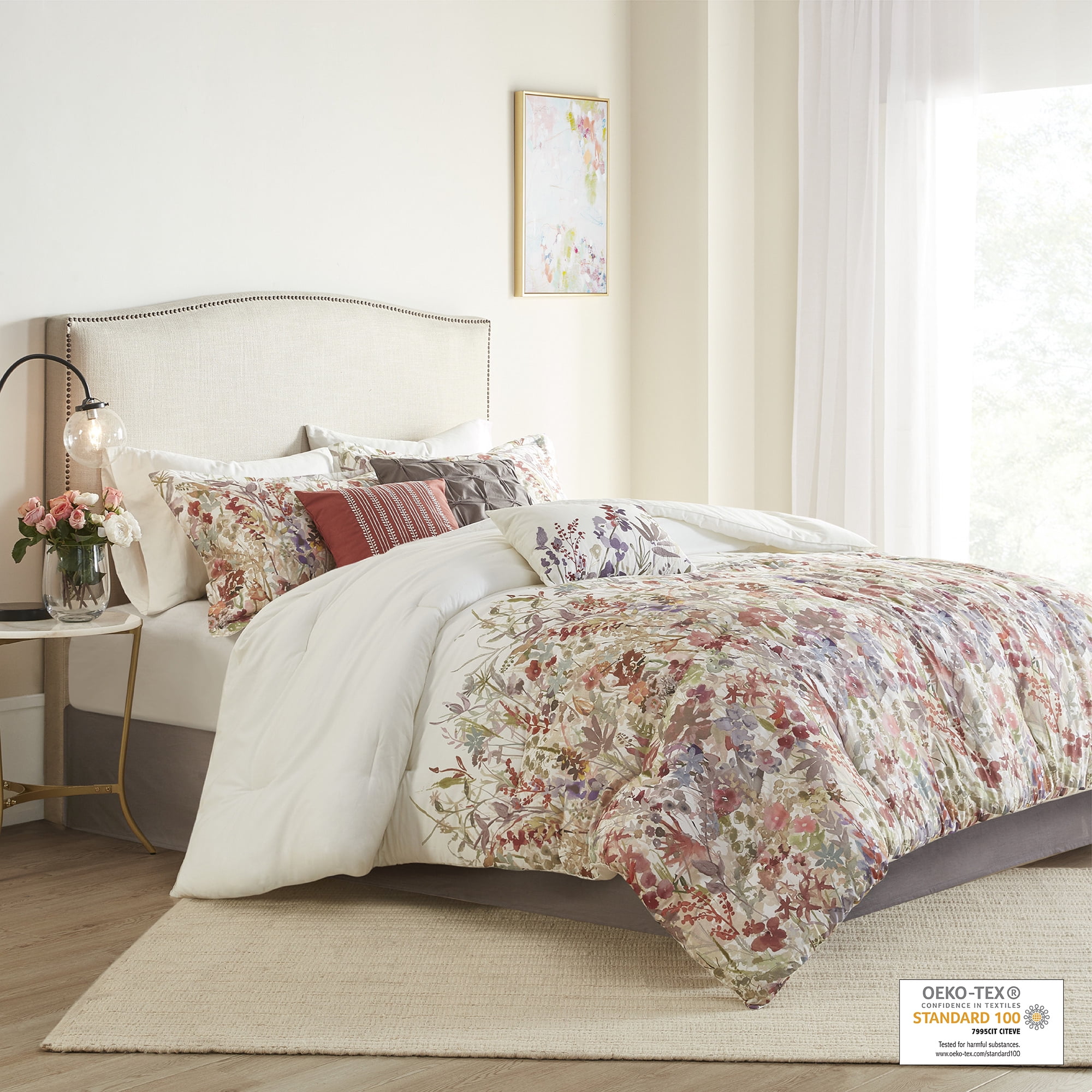 Mariana King Red Cotton 7-Piece Floral Comforter Set