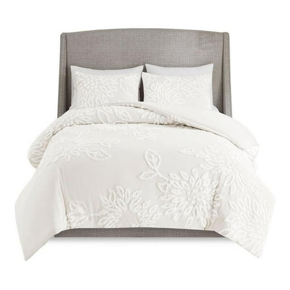 Madison Park 104" 3-Piece Cotton Duvet Cover Set in Off White