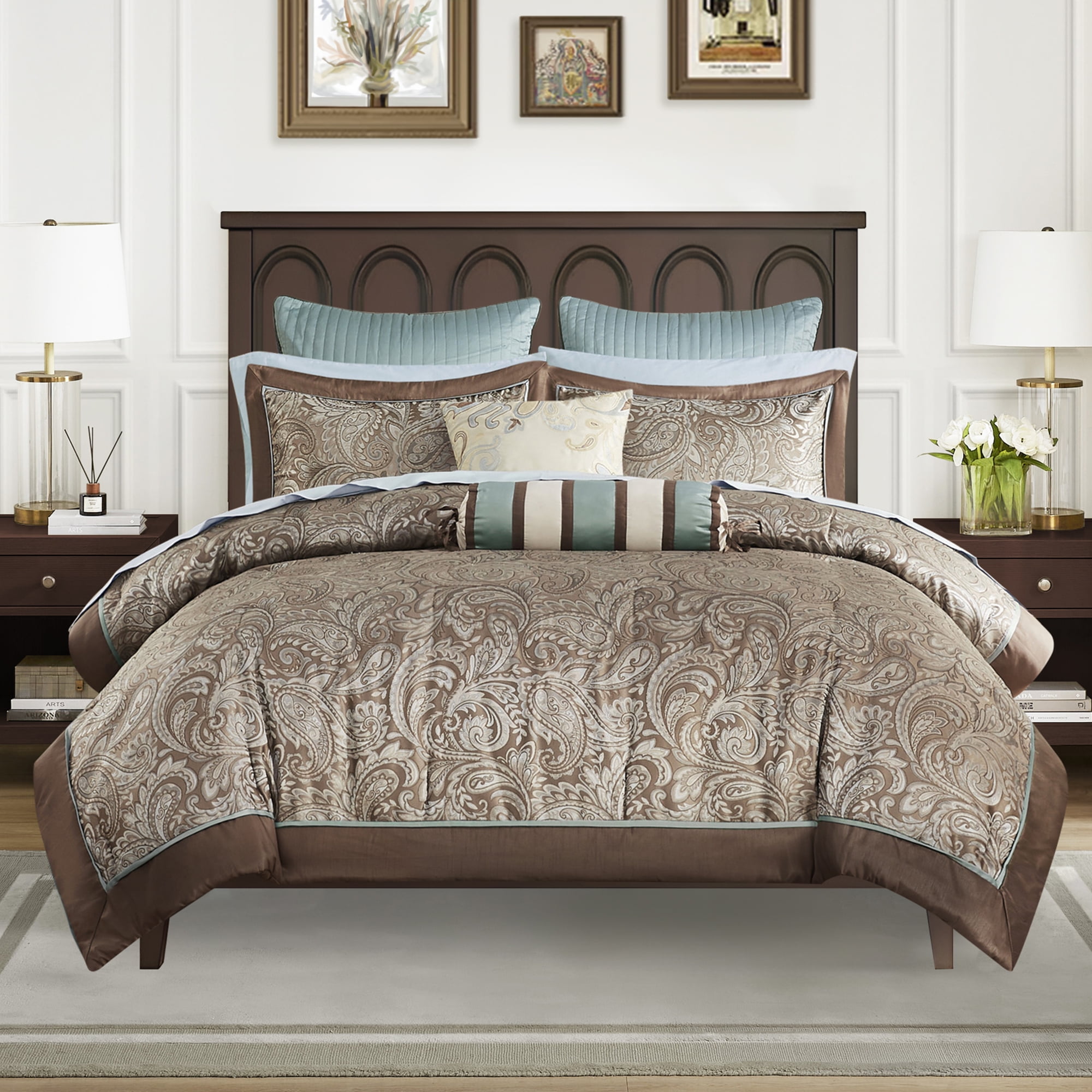 Full Blue Jacquard Cotton 12-Piece Comforter Set