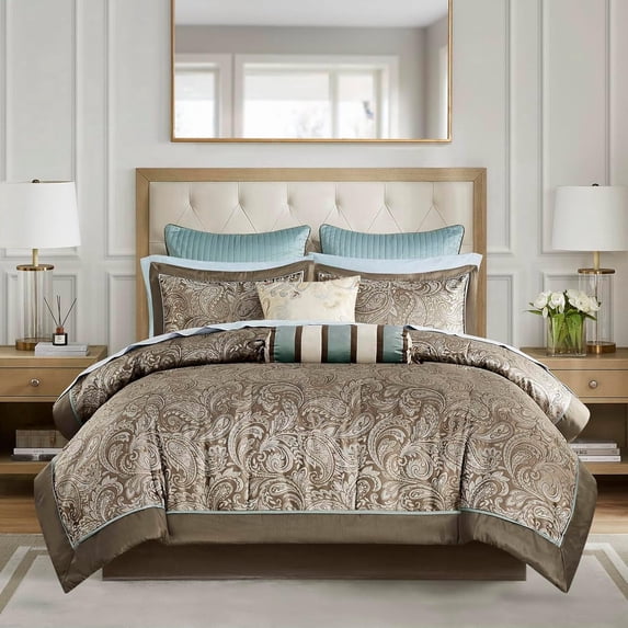 Madison Park Full Size 12 Piece Comforter Set with Cotton Bed Sheets Blue,Bed in a Bag,All Season Bed Set,Cozy and Lightweight