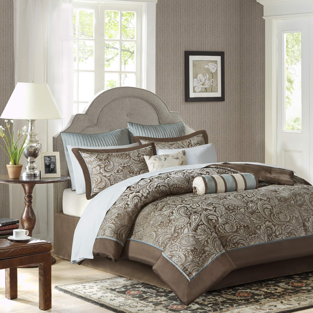 Full Blue Jacquard Cotton 12-Piece Comforter Set