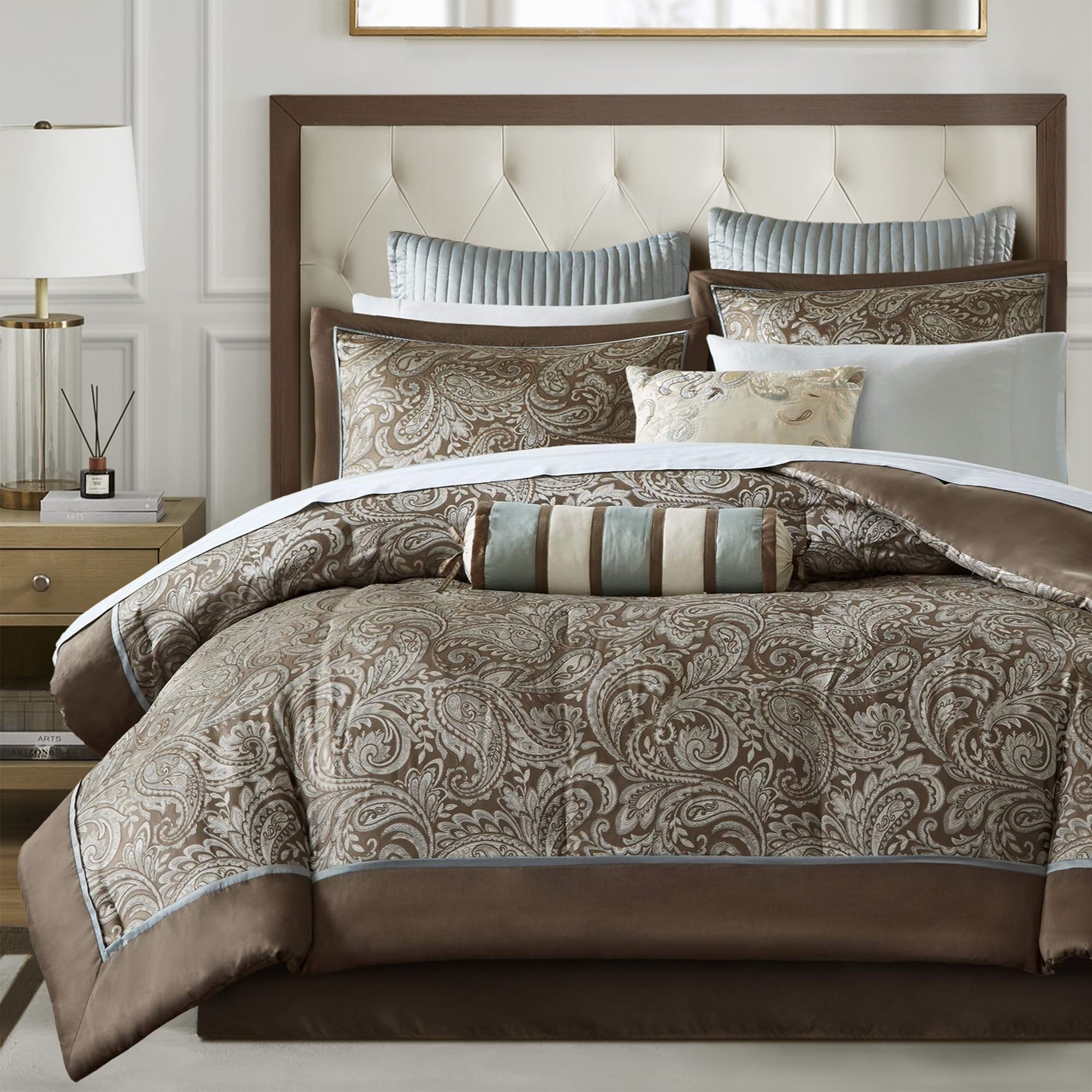 King Blue and Brown Paisley Cotton Jacquard Bed in a Bag Set