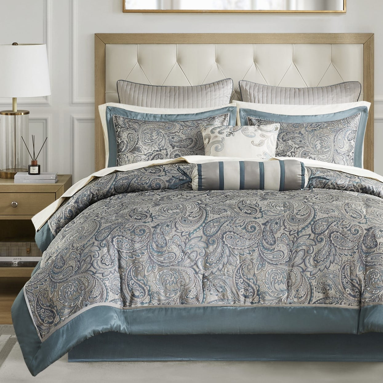 Teal Paisley Jacquard Queen Cotton Bed in a Bag Set
