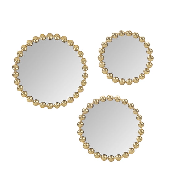 Madison Park 3-Piece Beaded Round Wall Mirror Set, Gold Mirrors Wall Decor with Iron Framed, Modern Wall Mounted Mirror for Home Decor, Mirrors Decor for Bedroom, Living Room, 20"Dia/17.25"Dia/14"Dia