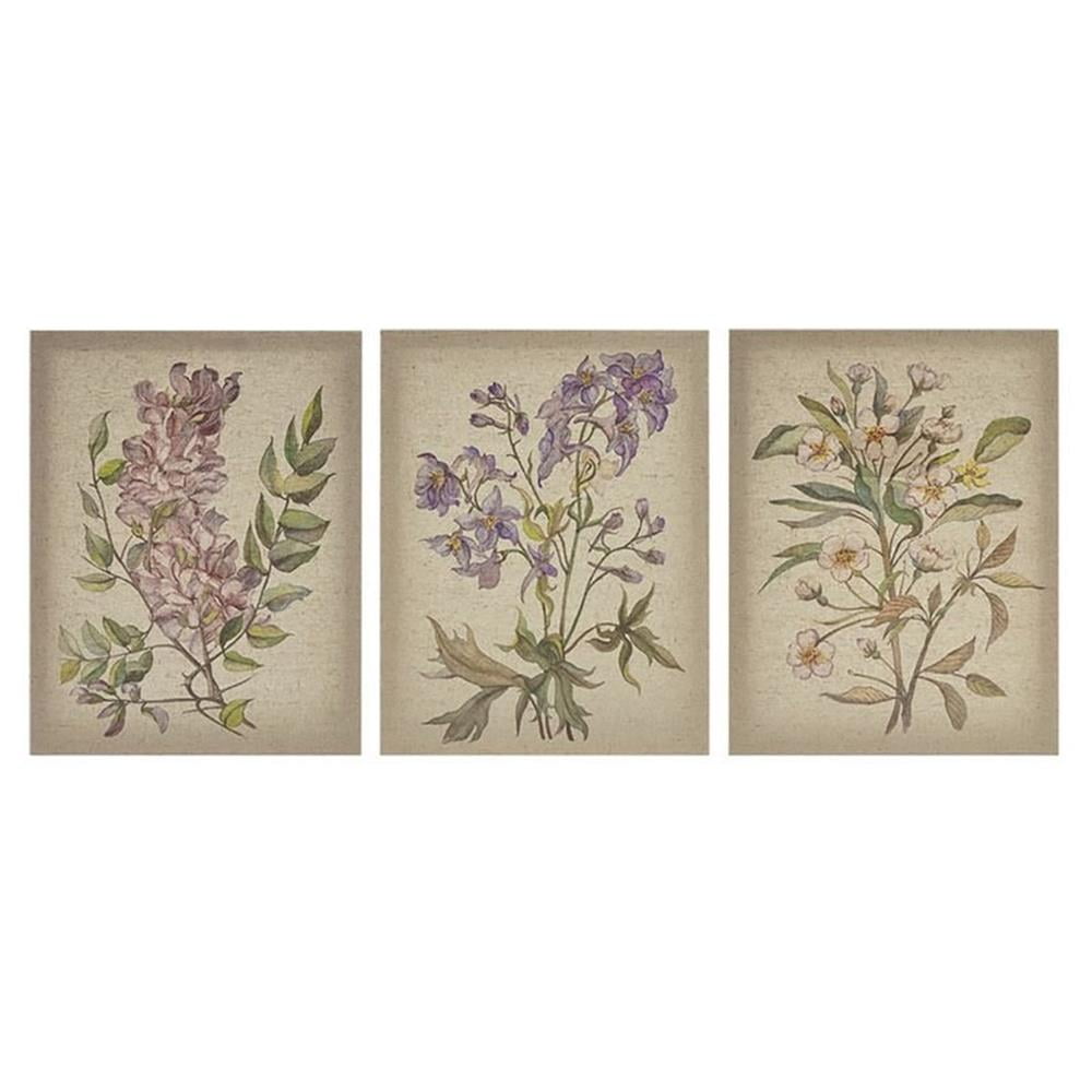 Set of 3 Linen Botanicals Printed Canvas Wall Art