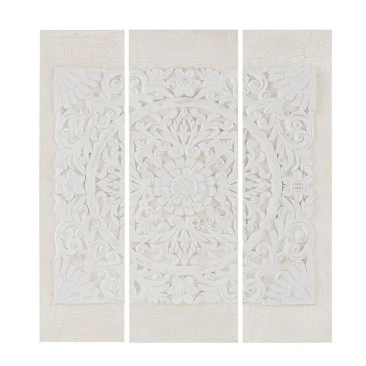 White 3D Embellished Mandala Canvas Wall Art Set