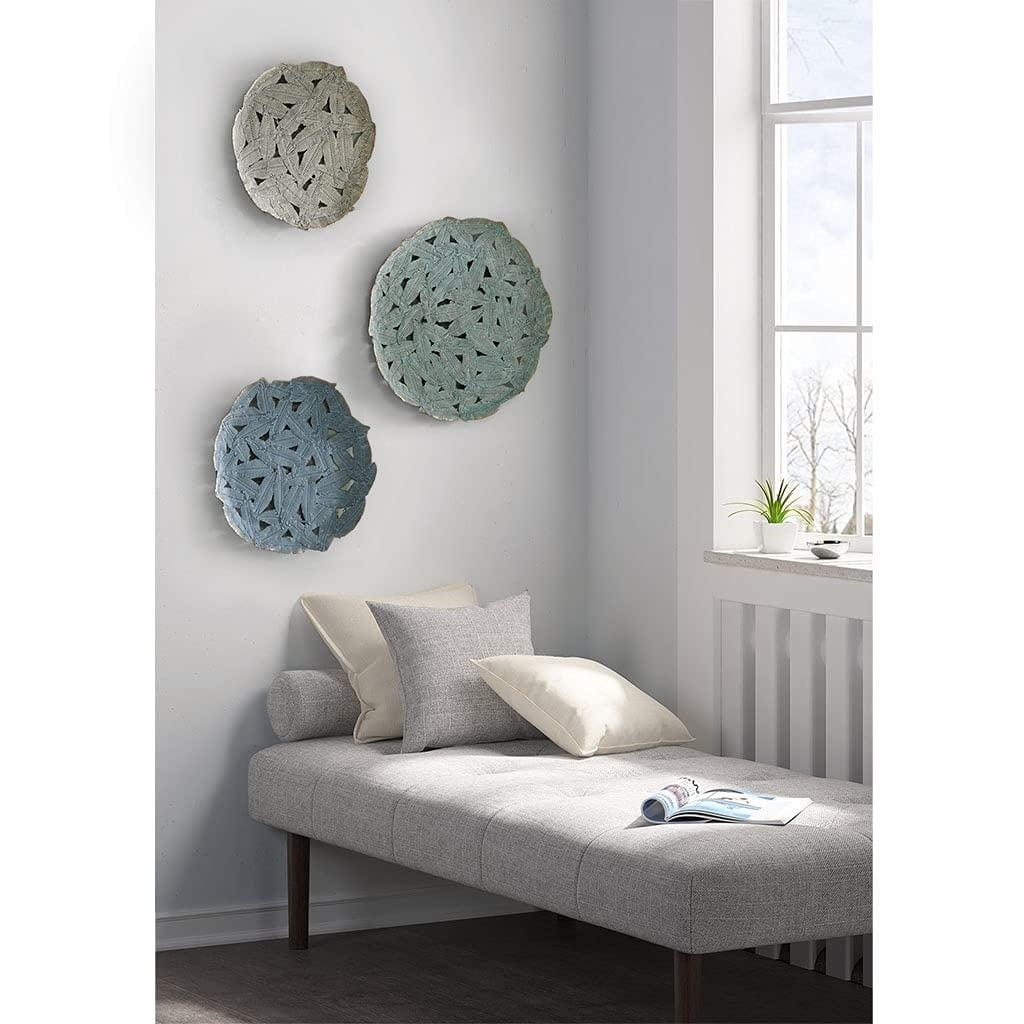 Set of 3 Blue Iron Feather Cutout Wall Sculptures