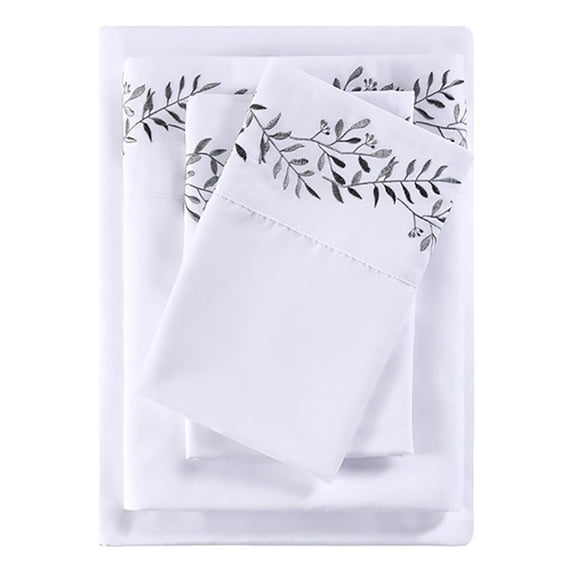Madison Park 4-Piece Contemporary Fabric Sheet Set in White/Green