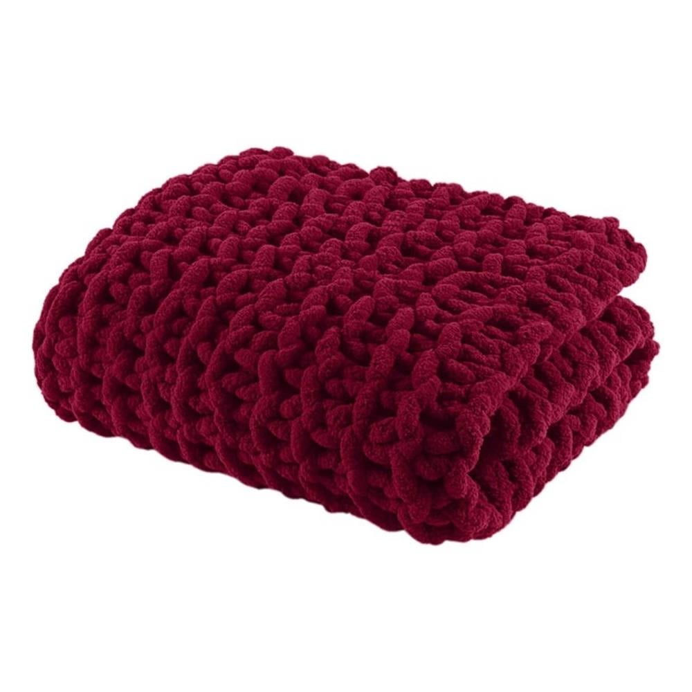 Red Chunky Knit Chenille Handmade Throw Blanket