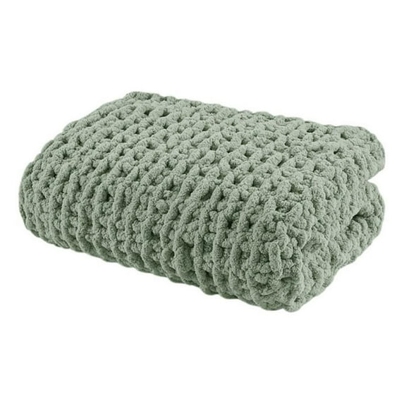 Madison Park 50 x 60" Contemporary Chenille Chunky Knit Throw in Sage