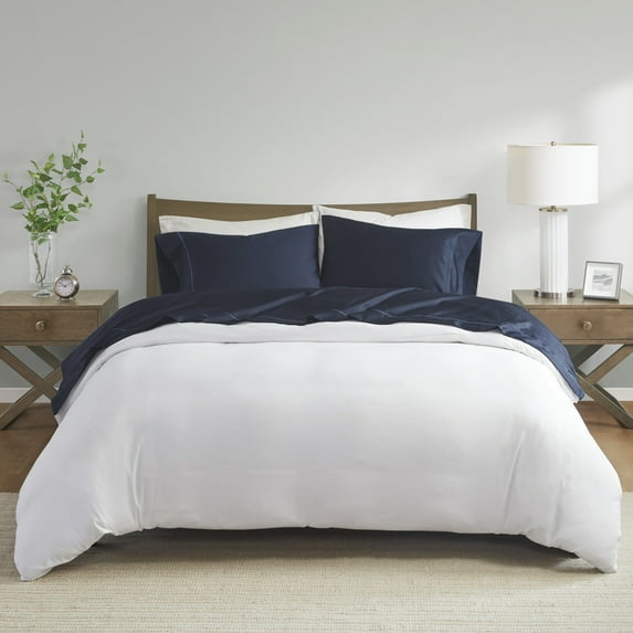 Madison Park 600 Thread Count Split King Pima Cotton Bedding Sheet Set Navy