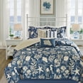 thumbnail image 1 of Madison Park  7 Piece Cal King Size 100% Cotton Comforter Set with Bed Skirt and Decor Pillows, Starfish Shells Bed in a Bag Down Alternative Bedding Sets, Coastal Navy Blue, 1 of 10