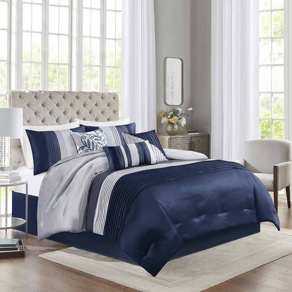 Navy Blue Microfiber 7-Piece King Comforter Set