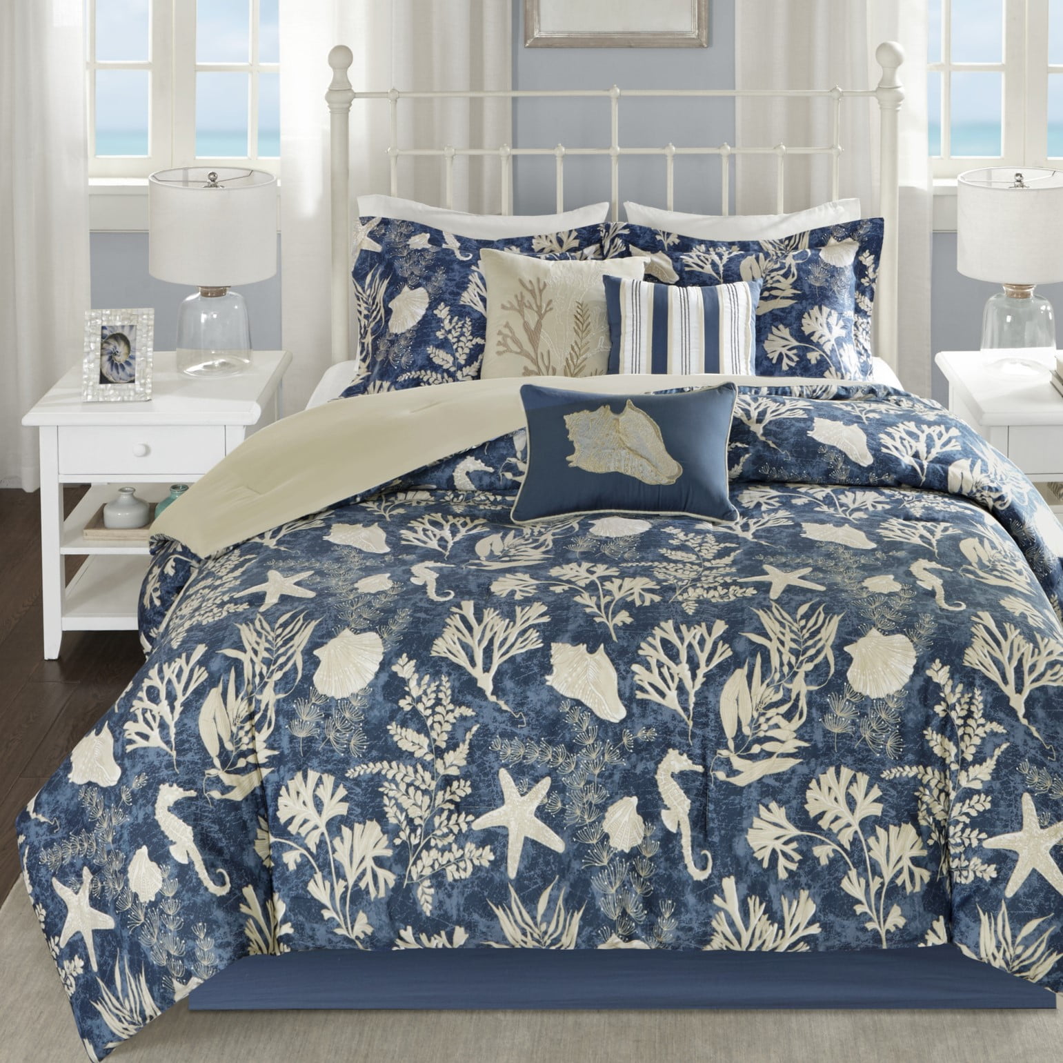 Cape Cod Coastal Charm Blue Cotton California King Comforter Set