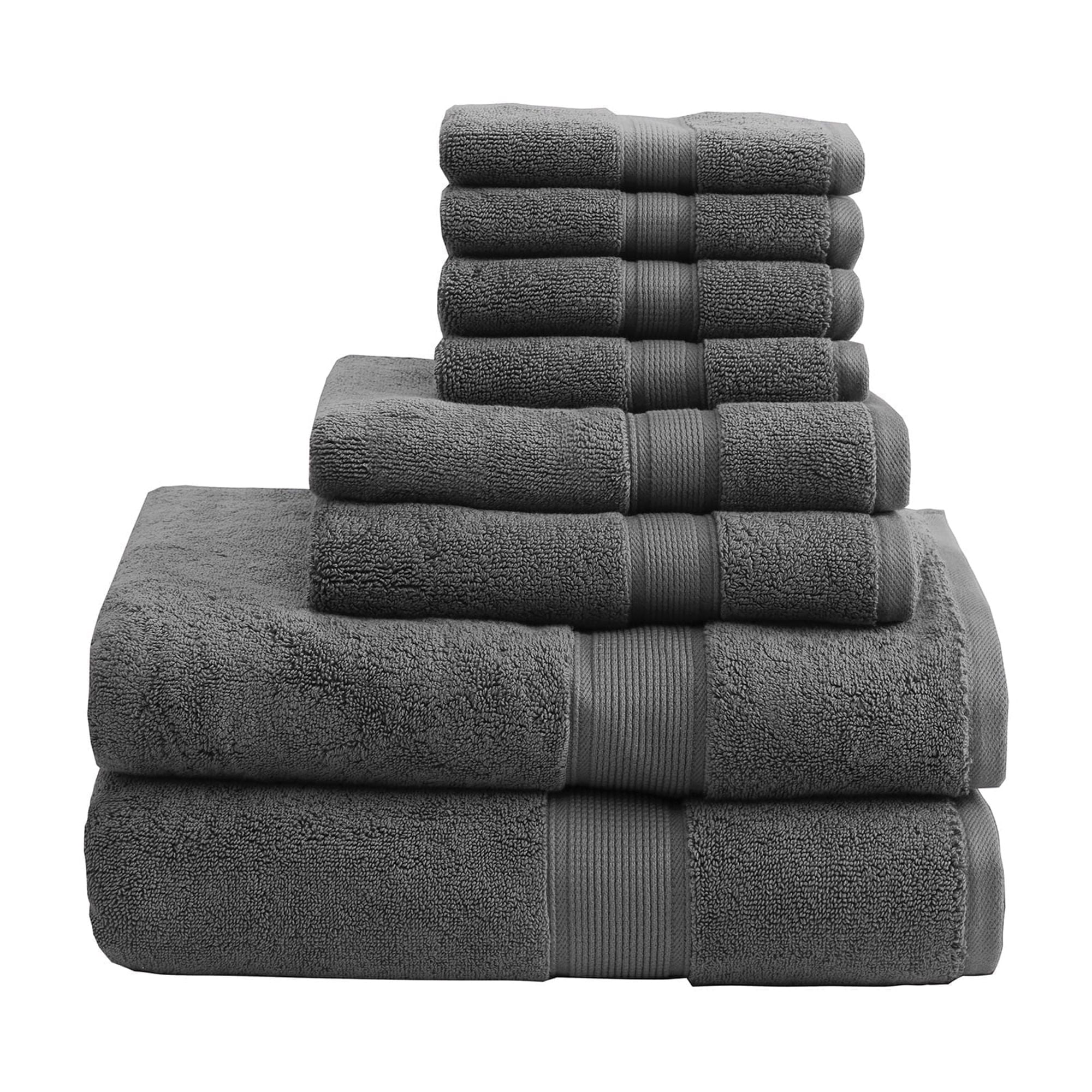 Madison Park 8-Piece Luxury Cotton Towel Set, 800GSM Bath Towels, Ultra Soft & Absorbent, Grey