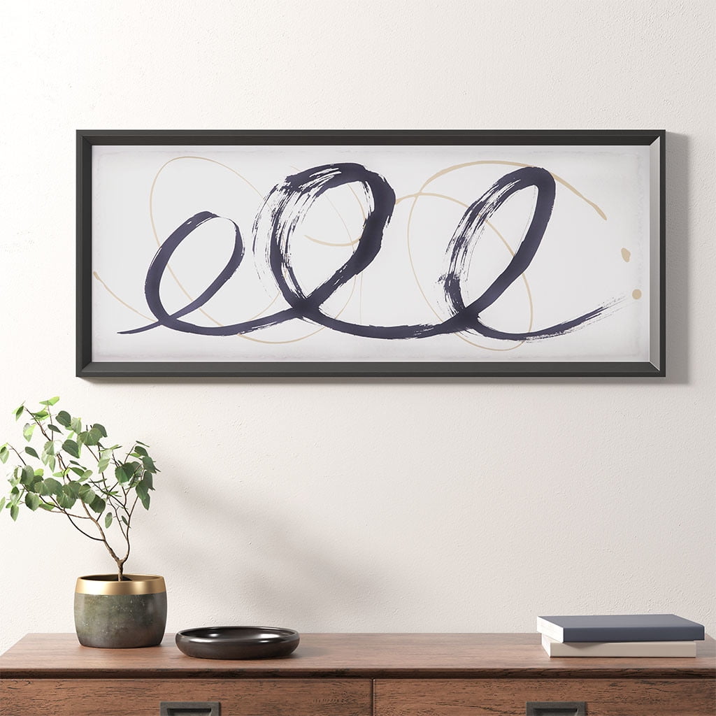 Gray and Black Abstract Framed Glass Wall Art, 41" x 17"