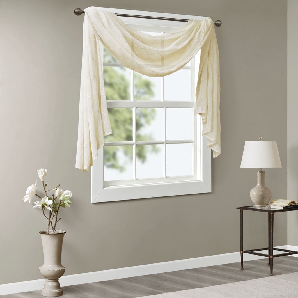 Ivory Diamond Sheer Embroidered Window Scarf Valance