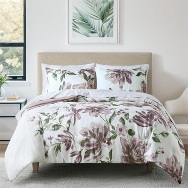 Madison Park Essentials 7 Piece Queen Floral Comforter Set, Soft Brushed Bed in A Bag with Bed Sheets, Spring Lavender Comforter Bed Set, Bedding Sets with Flat Sheet and Fitted Sheet for Girls