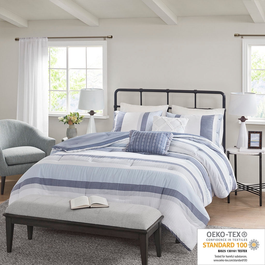 Full Blue Microfiber 5-Piece Modern Throw Pillow Set