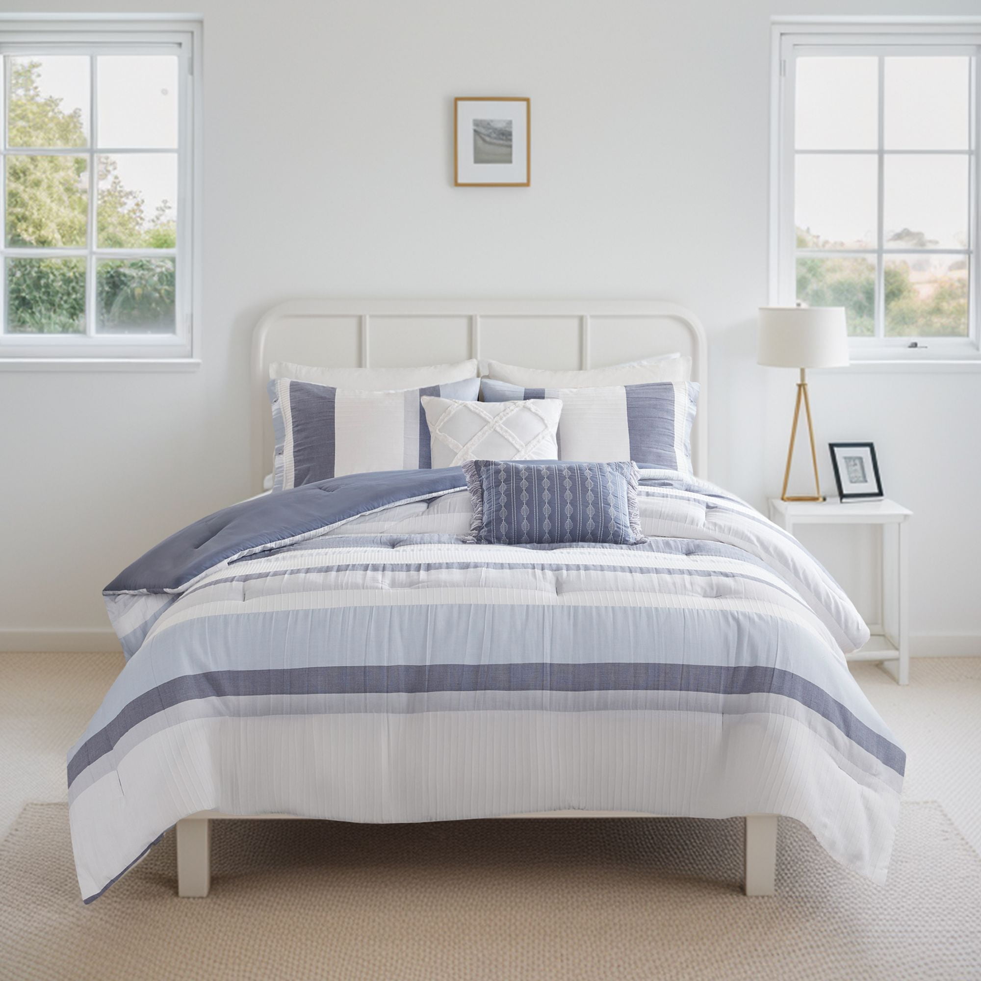 King Blue Microfiber 5-Piece Comforter Set with Textured Accents