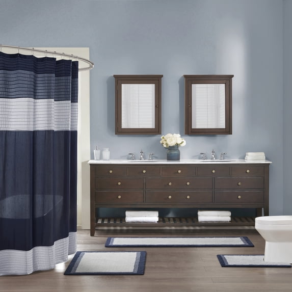 Madison Park Amherst 20" x 30" Navy Cotton Bath Mat with Tufted Design, Skid Resistant