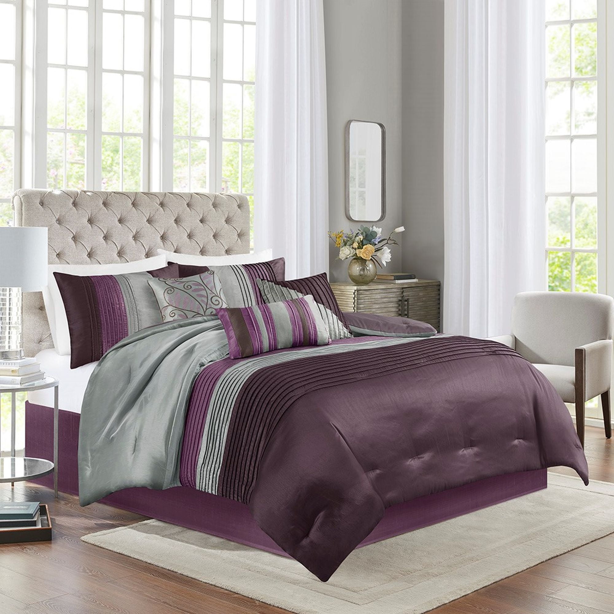 California King Purple Microfiber 7-Piece Comforter Set