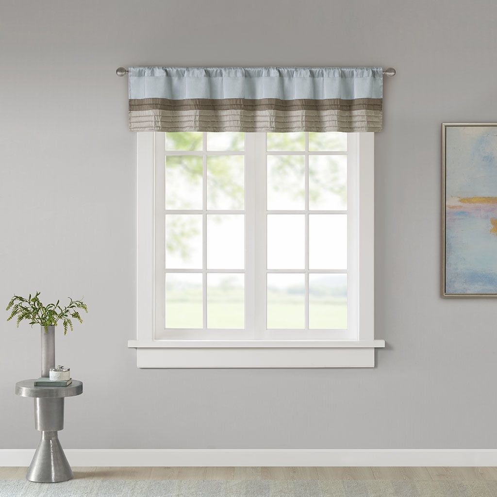 Blue and Tan Polyoni Pintuck Window Valance