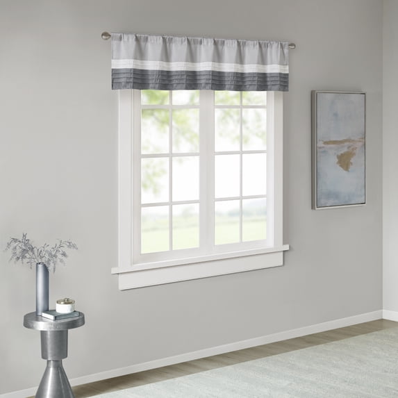 Madison Park Amherst Stripes 50" x 18" Pintuck Window Valance Grey