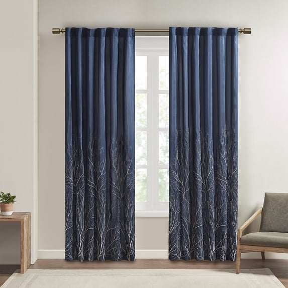 Madison Park Andora Transitional Polyester Fabric Lined Window Panel in Navy