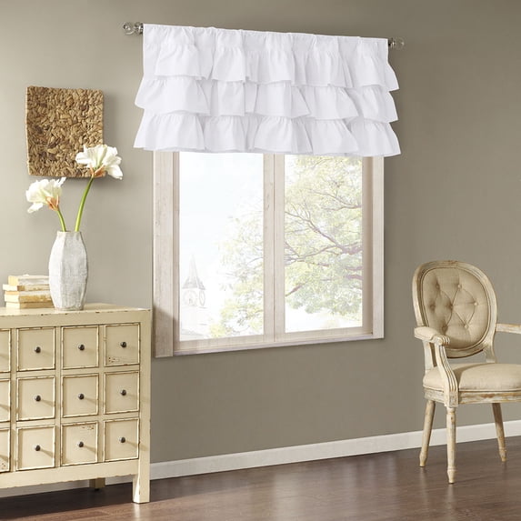 Madison Park Anna Cotton Oversized Ruffle Valance in White 50 x 18"