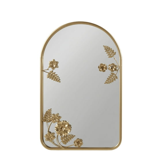 Madison Park Arched Mirror with Floral Metal Frame, Gold, 15.75"W x 25.75"H x 1.75"D