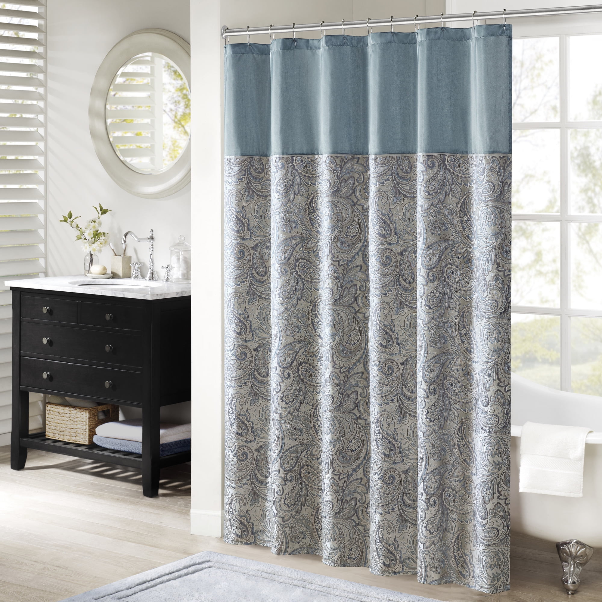 Madison Park Aubrey Jacquard Shower Curtain, Teal, 72x72"