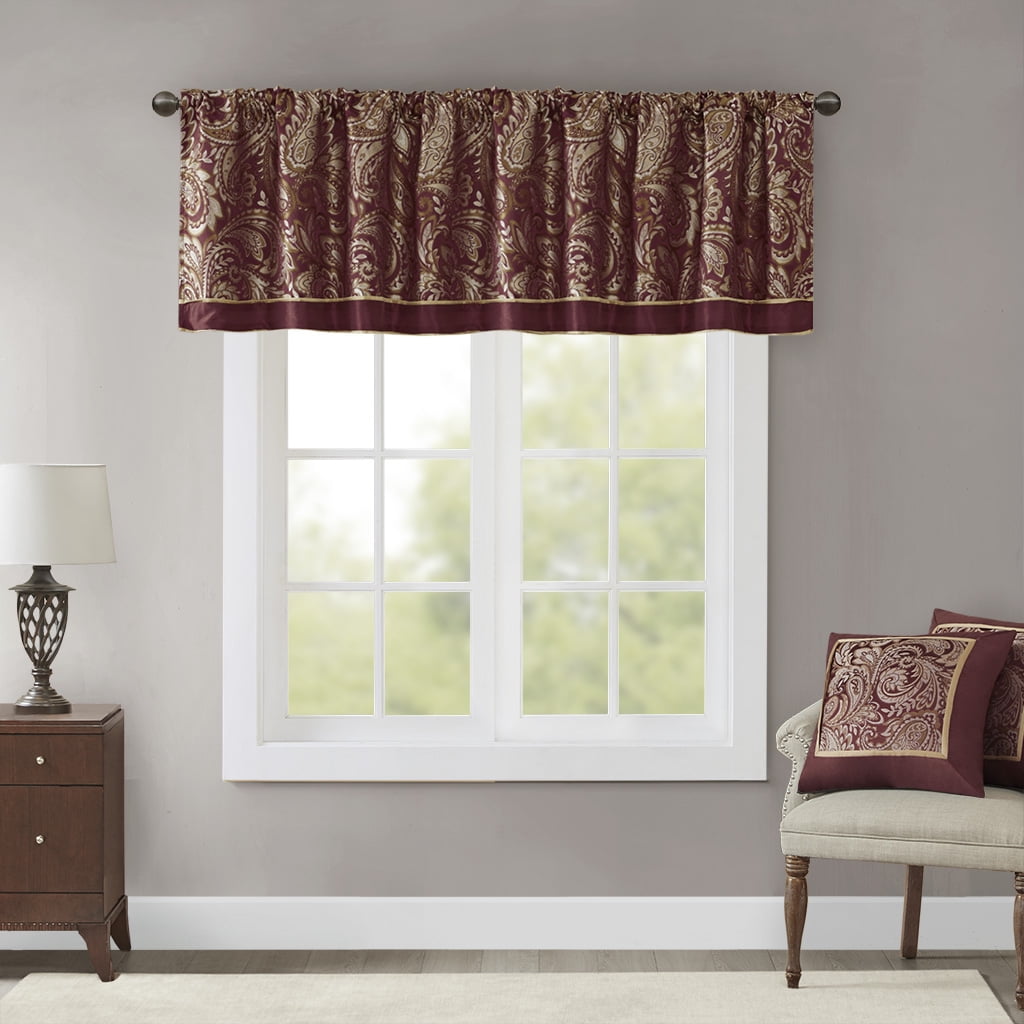 Burgundy Jacquard Paisley Rod Pocket Window Valance
