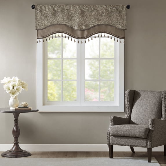 Madison Park Aubrey Paisley Pattern 50x18 Valance for Adults With Beads Blue Brown Indoor