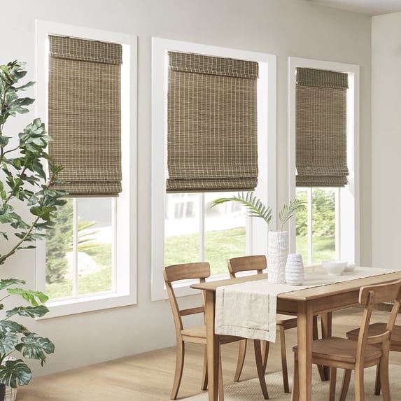 Madison Park Bamboo Cordless Roman Shades, 35" x 64" Light Filtering, Privacy Window Panel, Natural Ash