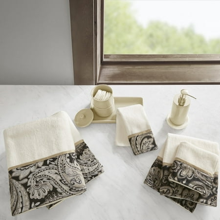 Madison Park Bathroom Towels, Soft Cotton Towel Set, Jacquard Bath Towels, Black/White, 6-Piece