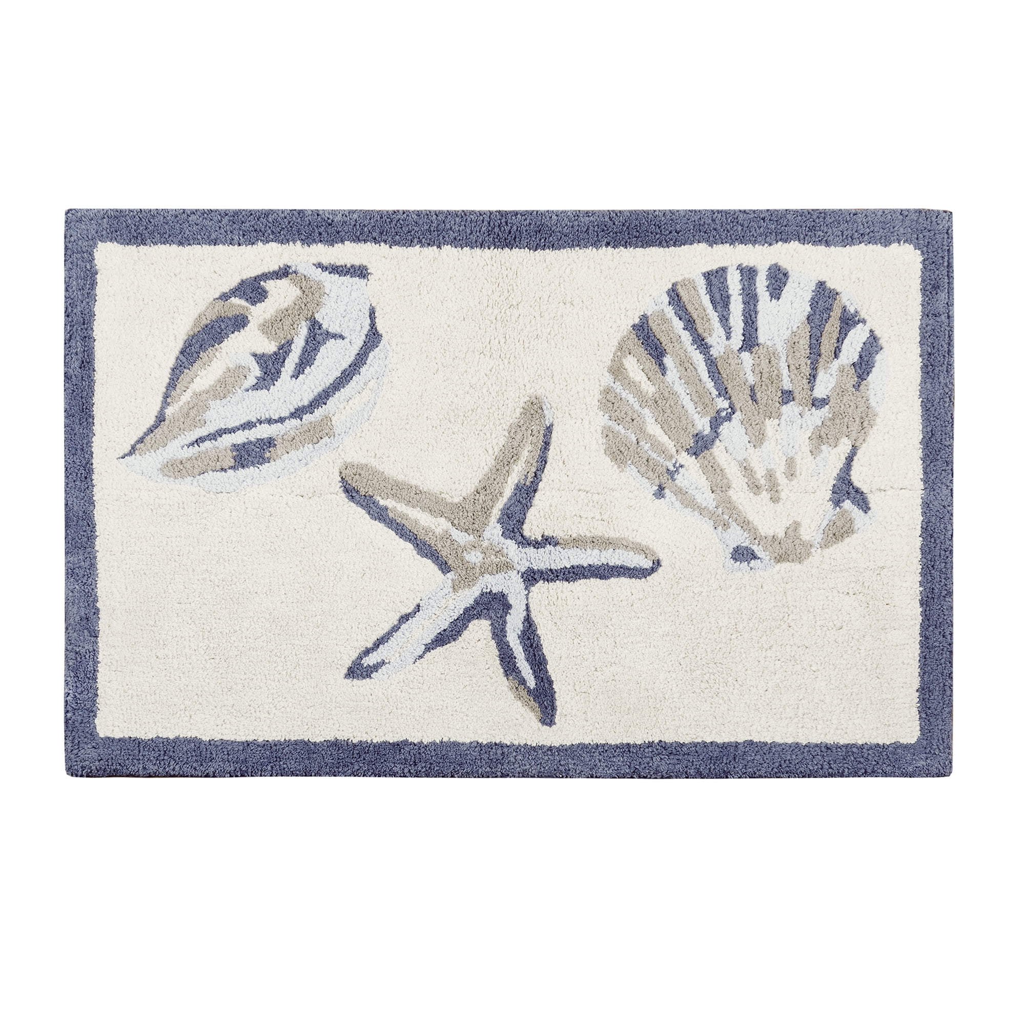 Nautical Blue and Taupe Cotton Tufted Shower Mat Set