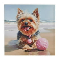 Madison Park Beach Dogs Playful Yorkie Printed on Canvas Wall Art, Blue Multi, 16"W x 16"H
