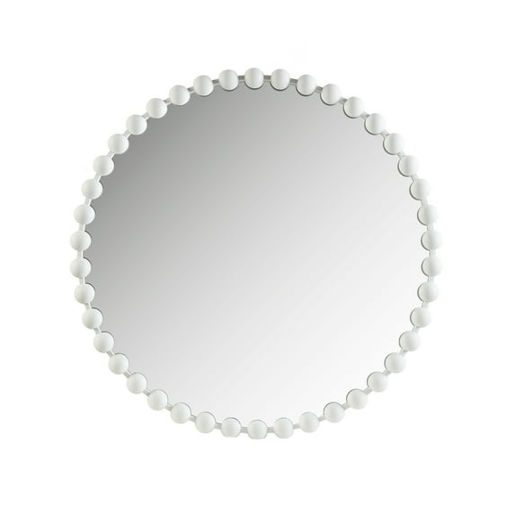 Madison Park Beaded 36" Dia Round Wall Mirror, with Luxury Iron Framed, Modern Wall Mounted Mirror for Home Décor, White