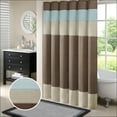 thumbnail image 1 of Madison Park Blue/Brown Faux Silk Shower Curtain, Striped Lightweight Bath Curtain Decor, Brown Curtain for Bathroom, 72"x72", 1 of 6