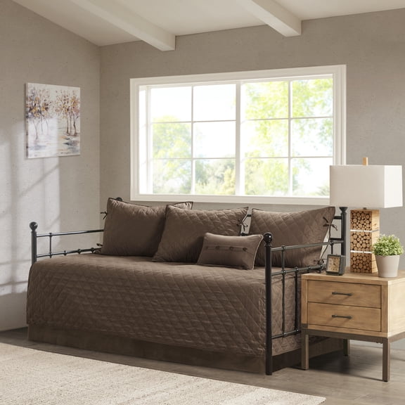 Madison Park Boone 6-Piece 100 Percent Polyester Day Bed Cover in Brown