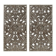 Madison Park Botanical Panel Distressed Carved Wood 2-piece Wall Decor Set in Bronze, 15.75"W x 31.5"H x 0.59"D