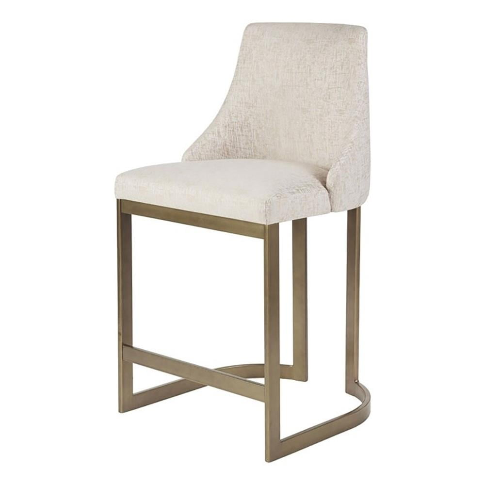 Cream Upholstered Counter Stool with Antique Gold Metal Base