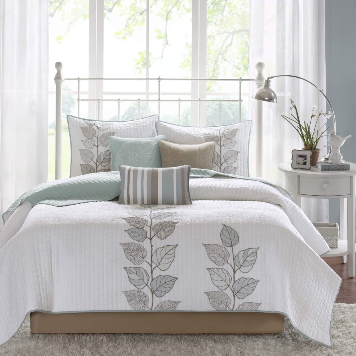 Organic Blue Microfiber Reversible King Quilt Set