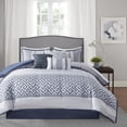 thumbnail image 1 of Madison Park Cal King Bennett 7-Piece Jacquard Comforter Set, Navy, 1 of 11