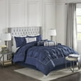 thumbnail image 1 of Madison Park Cal King Comforter Sets, 7-Piece Tufted Pintuk Bed in a Bag Bed Set, Satin Luxury Navy Comforter Bedding Set with Decor Pillow, 1 of 11