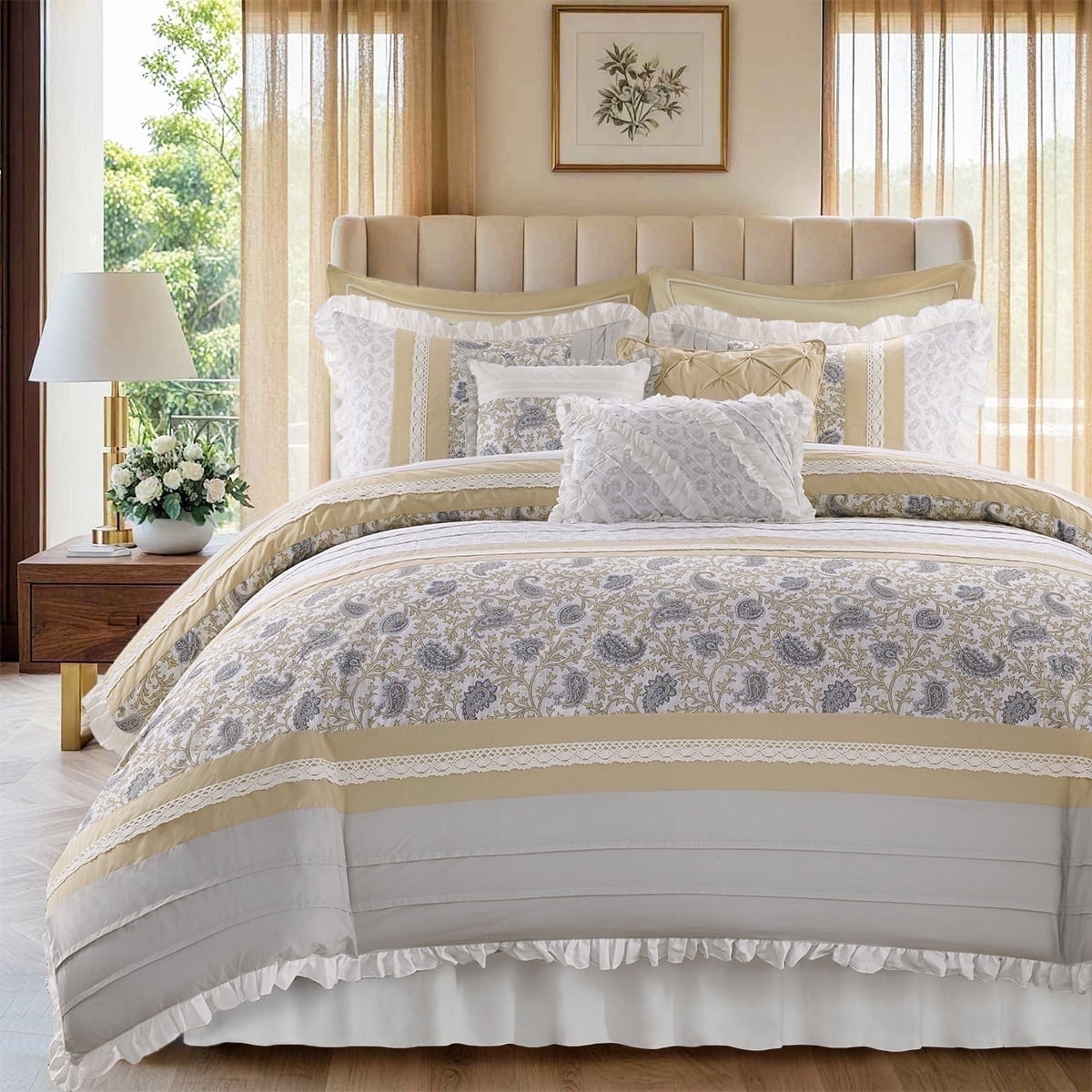 California King Yellow Cotton Reversible Comforter Set